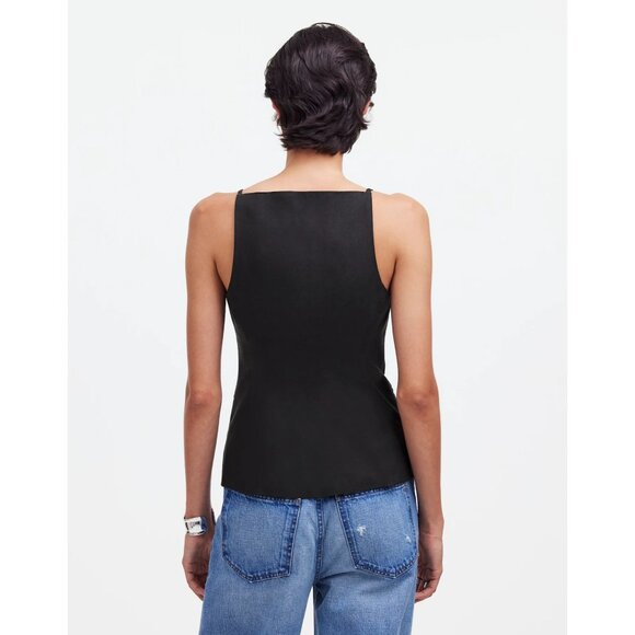 Madewell Square-Neck Vest in Drapey Twill Women's Size 14 in True Black NWT - Picture 5 of 16